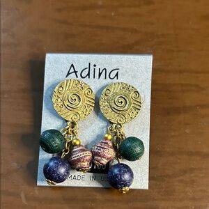 Vintage Pierced Gold and Multicolor Dangle Earrings!